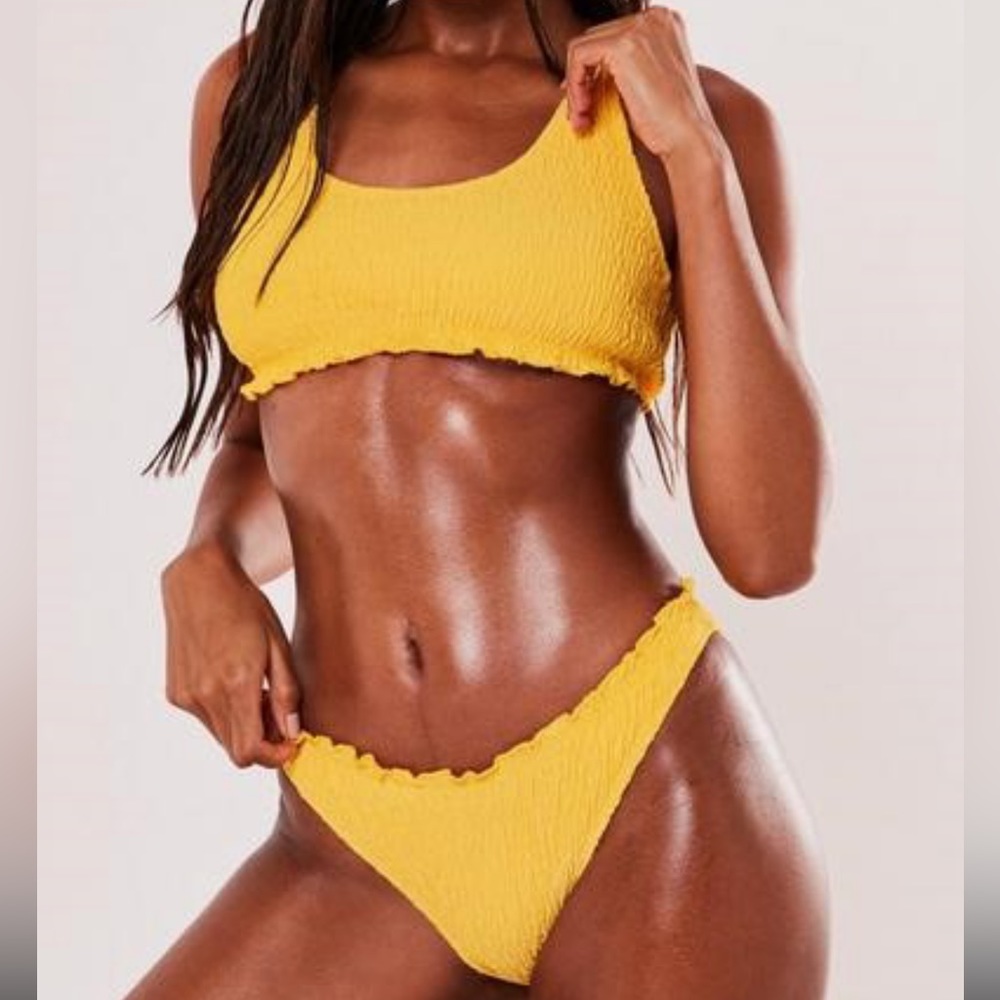 Yellow Crinkle Frill Bikini